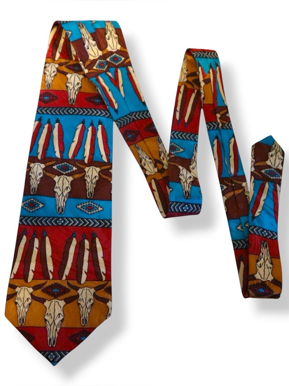 Vintage Western Tie Rockmount Ranch Wear Cowboy Skull Feather Stampede Party